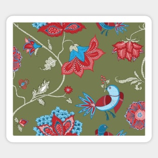 Exotic chintz with bird - green/multicolour Sticker